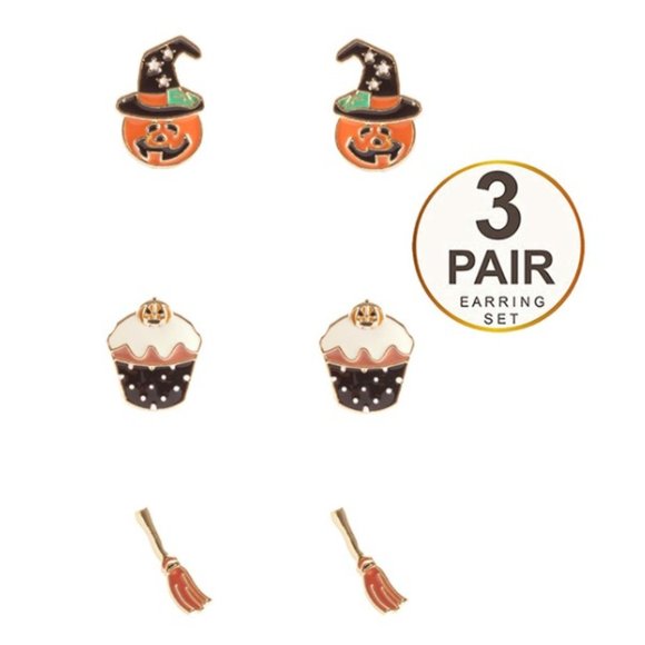 Halloween theme 3 pair earring set - pumpkin - Picture 1 of 2